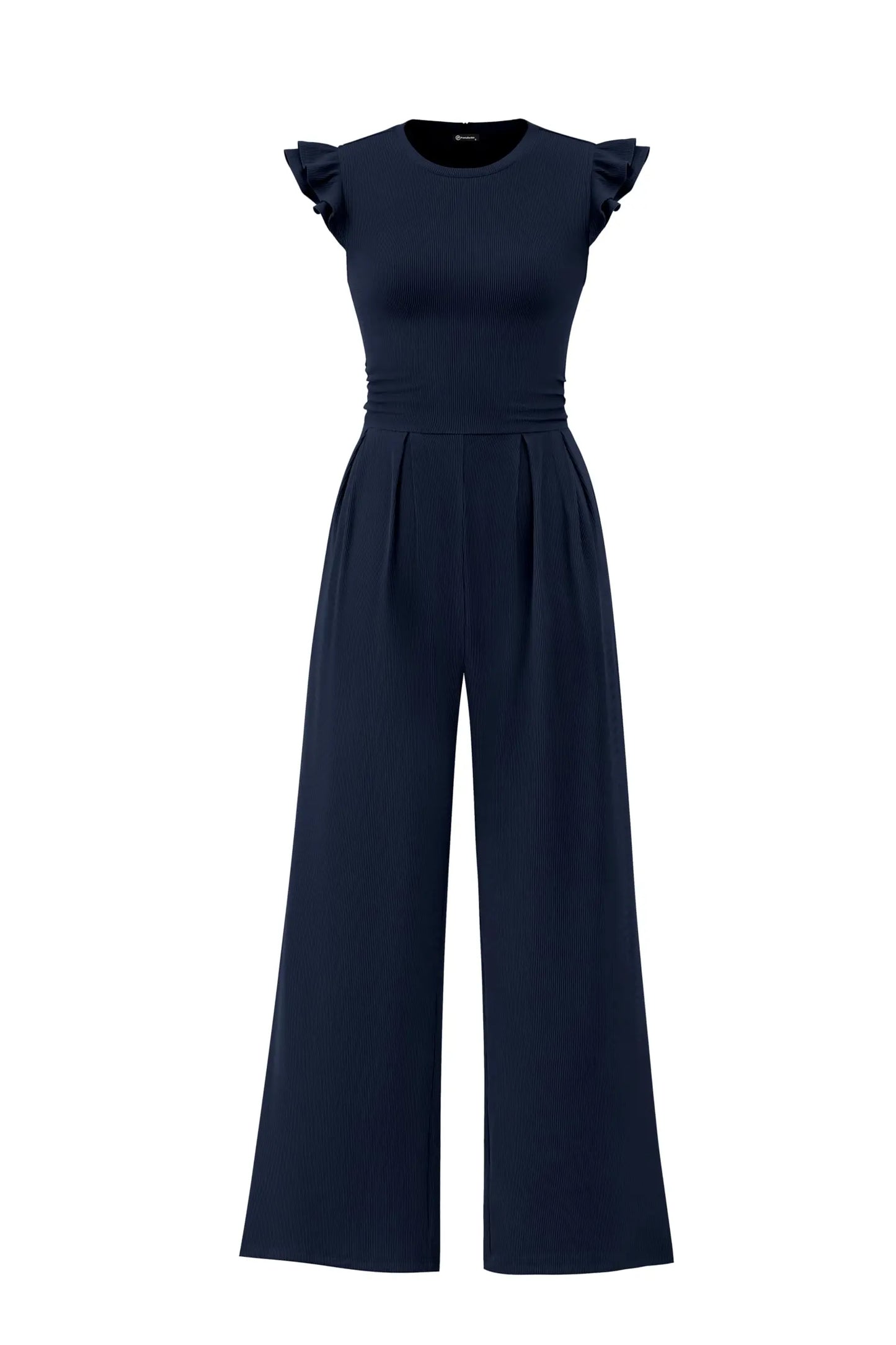 Spring/Summer 2026 New Collection Women's Round Neck Sleeveless Ruffled Trim Fitted Waist and Leg-Sculpting Jumpsuit
