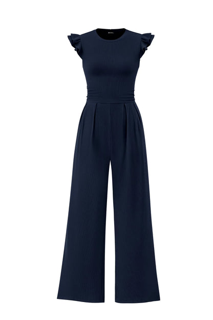 Spring/Summer 2026 New Collection Women's Round Neck Sleeveless Ruffled Trim Fitted Waist and Leg-Sculpting Jumpsuit