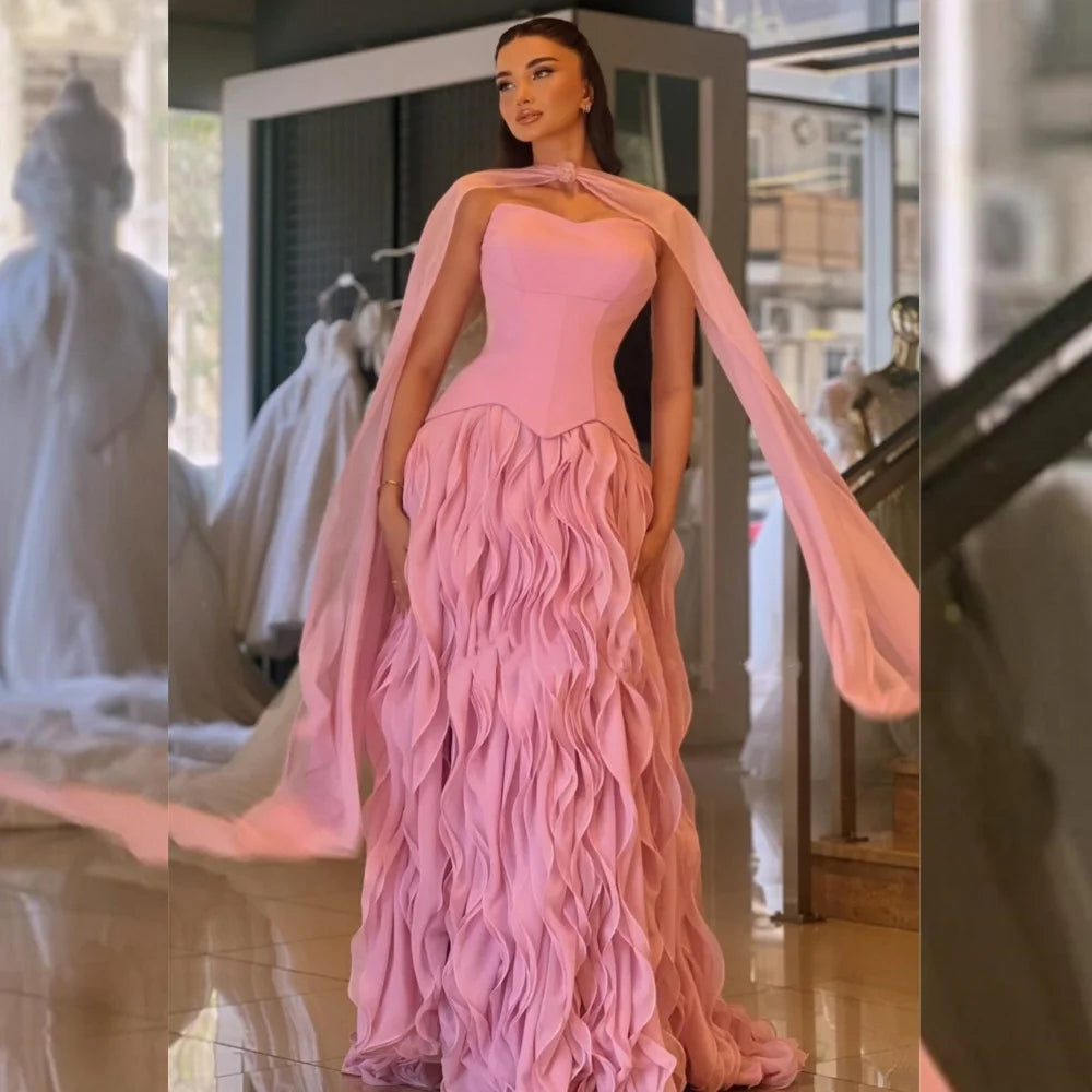Customized High Quality Jersey Pleat A-line Strapless Long Dresses Bespoke Occasion Modern Style Exquisite