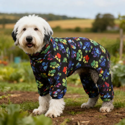 All-Season Digital Printing Dog T-shirts - The dog paw print design adds color to the black color. Fashionable dog paw print gre