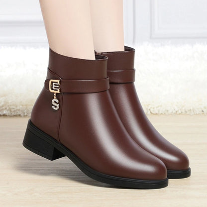 High-Heeled Leather Shoes Spring Single Shoes Thick Heel Thick Sole Slip-On Women's Shoes Square Toe Middle-Aged Mother's Shoes