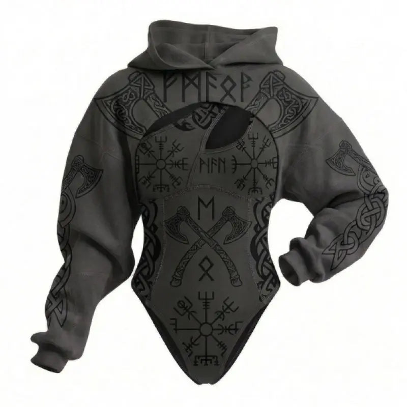 Ladies Viking Pattern Hooded Jumpsuit 2PCS Set Daily Home Lounge Streetwear Outdoor Walking Holiday Simple Comfortable Two Piece