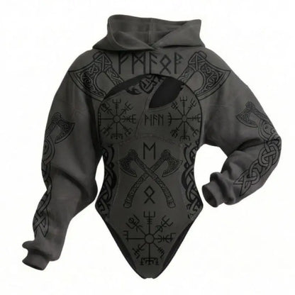 Ladies Viking Pattern Hooded Jumpsuit 2PCS Set Daily Home Lounge Streetwear Outdoor Walking Holiday Simple Comfortable Two Piece
