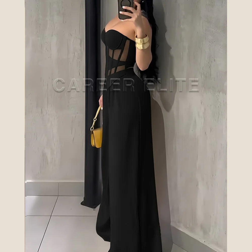 Women's Strapless Corset Top and Wide-Leg Pants Two-Piece Set Elegant Satin Jumpsuit for Evening Party Wedding Occasion Wear