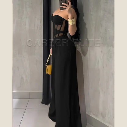 Women's Strapless Corset Top and Wide-Leg Pants Two-Piece Set Elegant Satin Jumpsuit for Evening Party Wedding Occasion Wear
