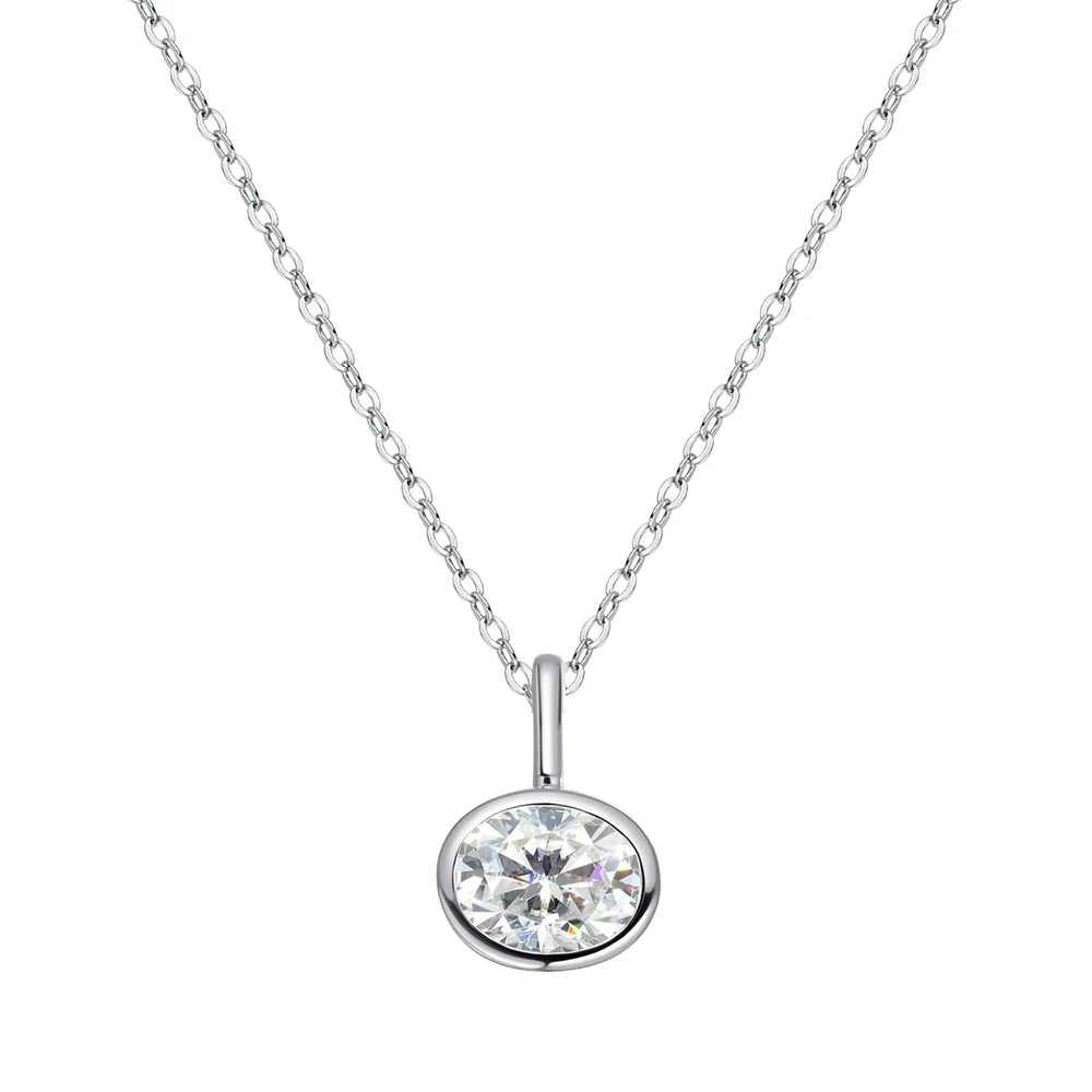 Bezel Set 2-4Carat East West Oval Cut Moissanite Pendant Necklace for Women S925 Silver 18k Gold Plated Neck Chain Jewelry Gift