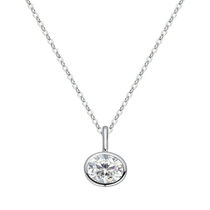 Bezel Set 2-4Carat East West Oval Cut Moissanite Pendant Necklace for Women S925 Silver 18k Gold Plated Neck Chain Jewelry Gift