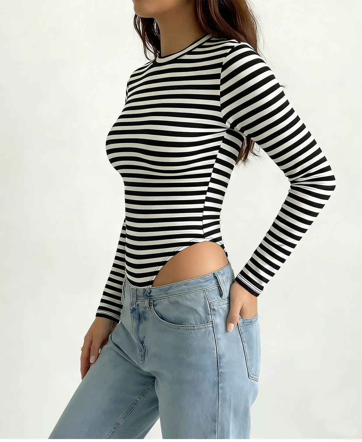 Women's long-sleeved plus-size one-piece dress - fashionable basic style tight-fitting garment - dance outfit one-piece pants
