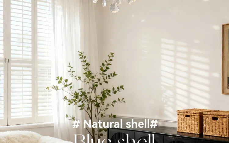 French Luxury LED Pendant Lights Blue White Natural Shell Crystal Chandelier Lamps for Romantic Living Dining Bedroom Home Decor