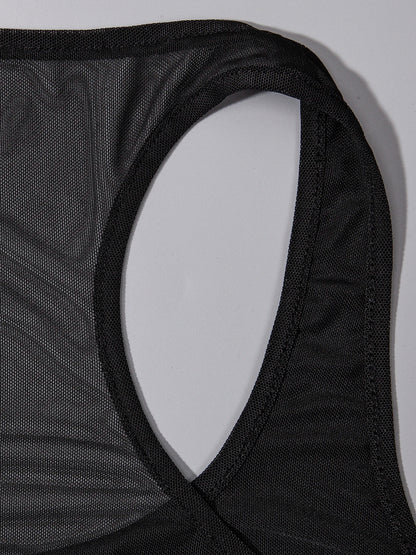 Women's Simple Slimming Street-Style Solid Color Semi-sheer Sleeveless Crop Top Women Gym Outfit