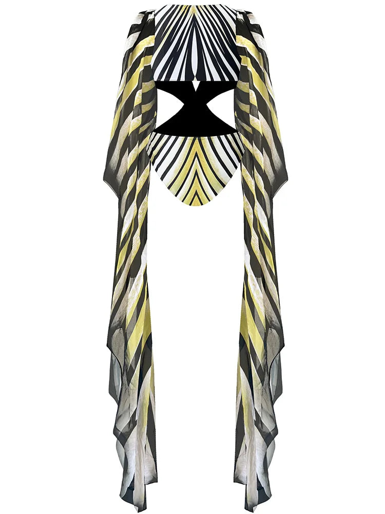 Vzvn 2026 New for Women Swimwear Bodysuit Sexy Fashion Print Swim Suit Bathing Suit Beachwear Long Sleeve One Piece Swimsuit