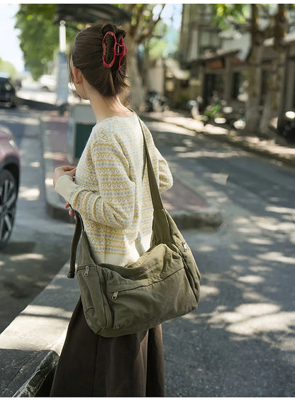 100% Cotton Shoulder Bags Women Large Capacity Canvas Tooling Packages Korea Style Cloth Crossbody Bags Solid Messenger Bags