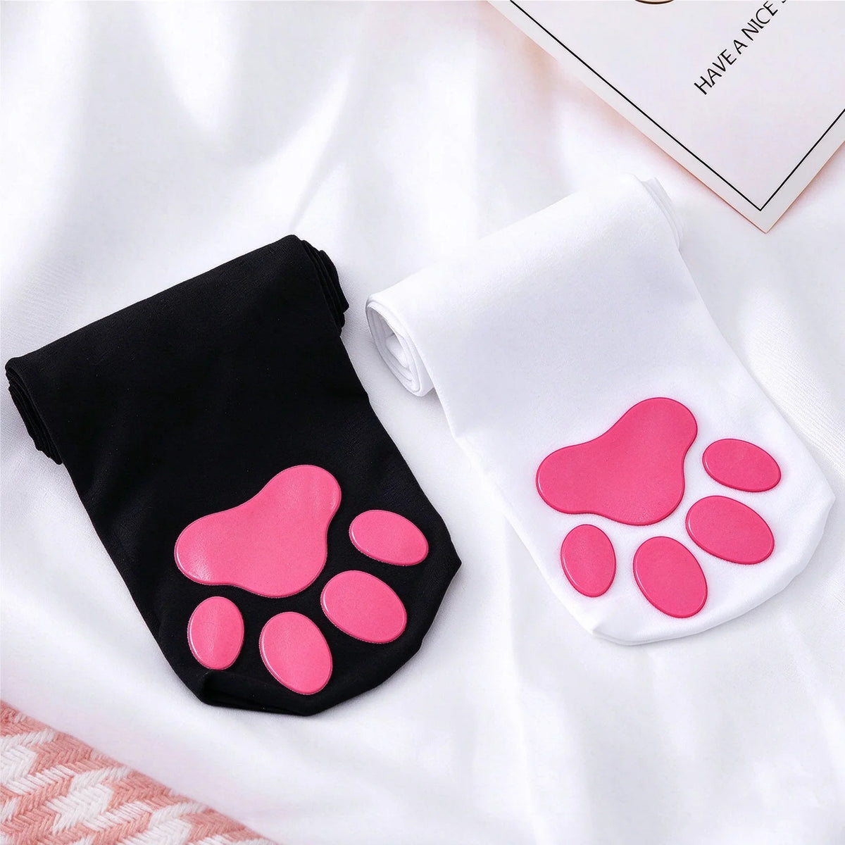 Kawaii 2D Cat Paw Pad Thigh High Socks Puffyed Pawpad Stockings Soft Cat Claw Socks for Women Cat Cosplay Over The Knee Stocking