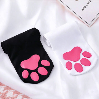 Kawaii 2D Cat Paw Pad Thigh High Socks Puffyed Pawpad Stockings Soft Cat Claw Socks for Women Cat Cosplay Over The Knee Stocking