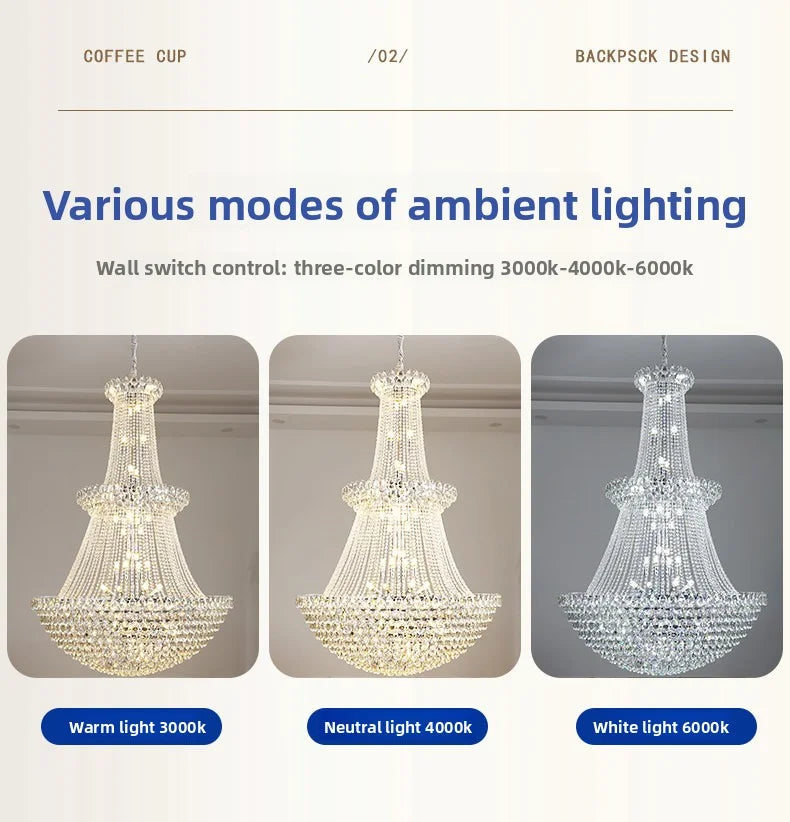New Ceiling Lamp Villa Living Room Lamp - Multi-Story Void Floor-To-Ceiling French Light Luxury Minimalist Crystal Pendant Lamp
