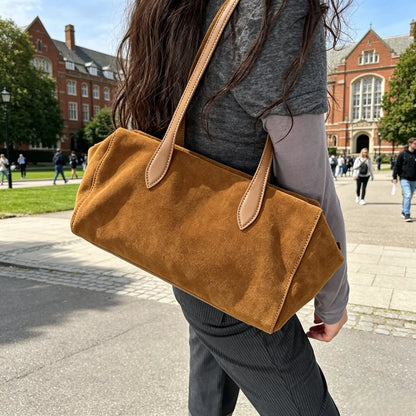 New Women's Natural Suede Leather long handle Shoulder Bag Luxury Designe Genuine Suede Leather Handbags Shopping Underarm Bag