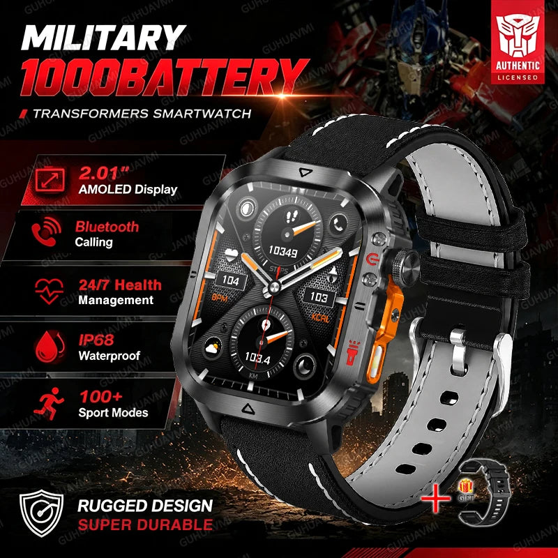 New Custom Co branded Men Transformers Smart Watch Outdoor 100mAh Battery GPS Flashlight BT Call Waterproof Sports Smartwatches