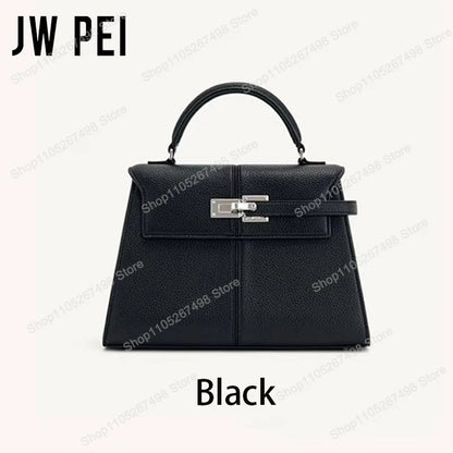 JW PEI Elise Women's Genuine Leather Top Handle Bag Trapezoid Satchel Crossbody Purse Elegant Shoulder Handbag Quiet Luxury Designer Style