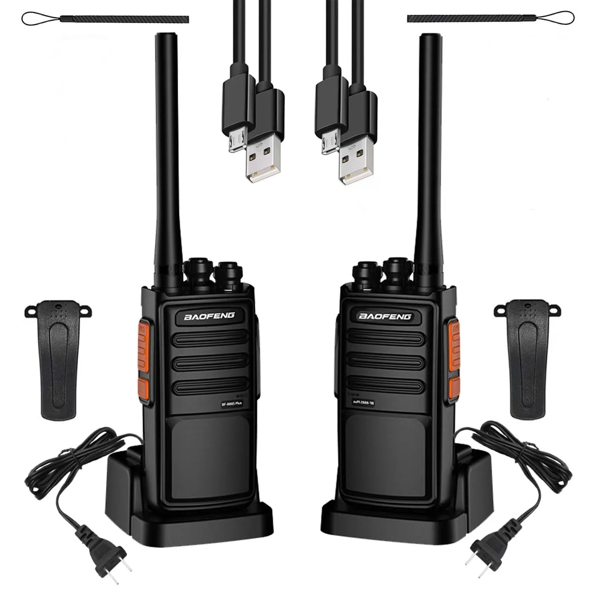 2Pcs Baofeng BF-888S Plus Walkie Talkie UHF PMR446 MHz 16CH Long Range Transceiver with USB Charger for Outdoor Communication