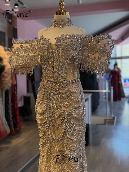 Nude Crystal Beaded Mermaid Wedding Dresses with Choker Sparkly Rhinestone Dubai Woman Formal Party Robe De Mariee Customized