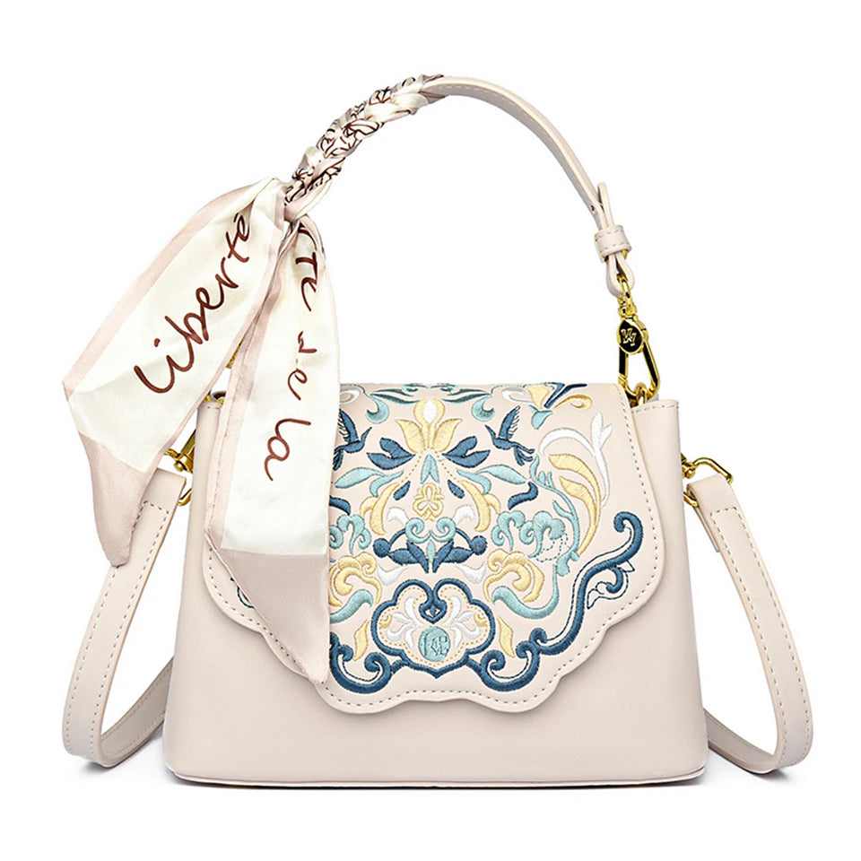 Fashion Embroidery Shoulder Bag Women Designer High Quality Leather Handbag Purse Ladies Small Crossbody Messenger Bag Female