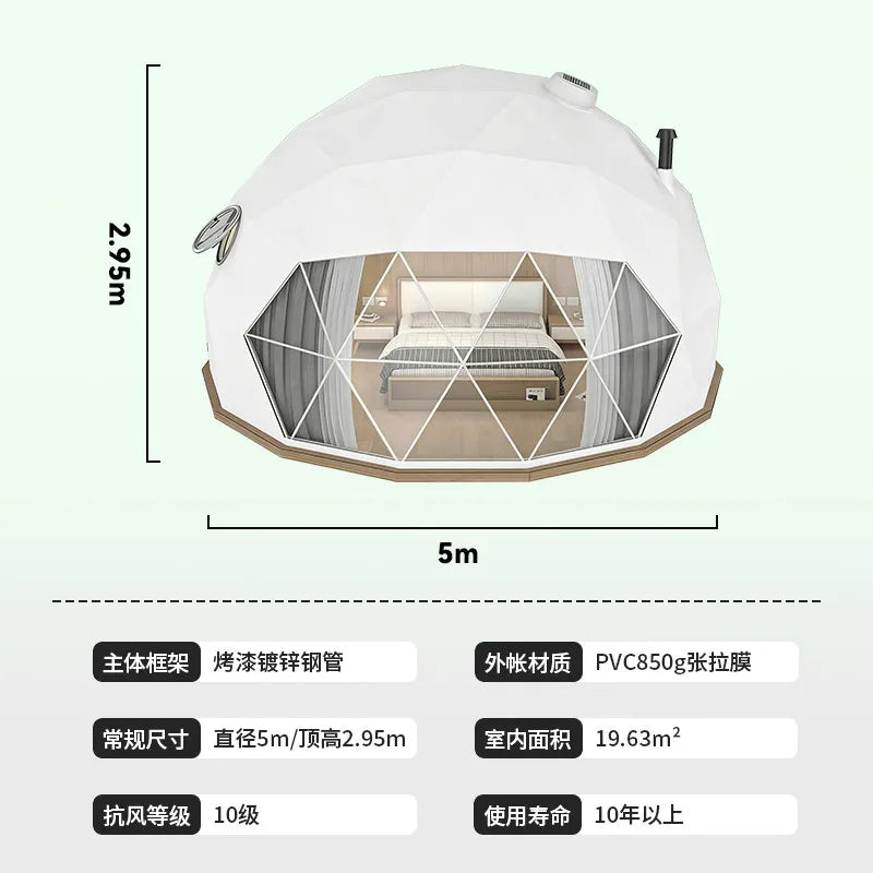 Geodesic Dome Manor Greenhouse Tent Leisure Resort Vacation Outdoor Glamping Round Tent Transparent Starry Sky Luxury Hotel Dome