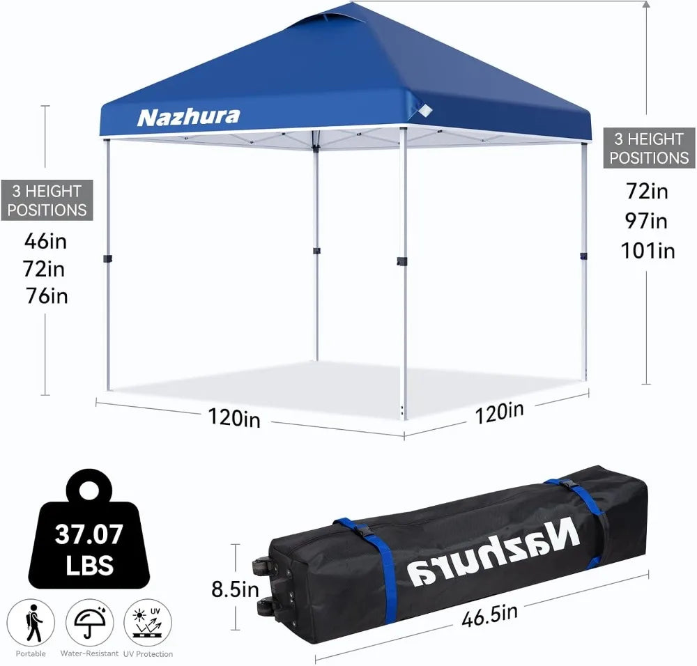10x10 Pop Up Canopy Tent w/ Sand Bag, Sun Shelter for Camping, One Person Setup, Height Adjustable, Blue