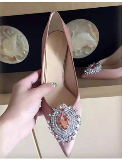 Luxury Diamond Crystal Satin Women Pumps Elegant Pointed toe Stiletto High heels Spring Autumn Fashion Wedding Banquet Shoes