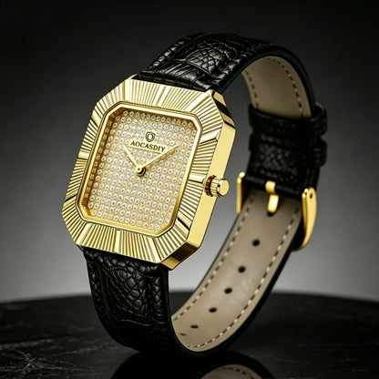 Men's Watch Gold Starry Sky with Diamonds Square Fashion Quartz Watch Waterproof Men's Watch High end Watch