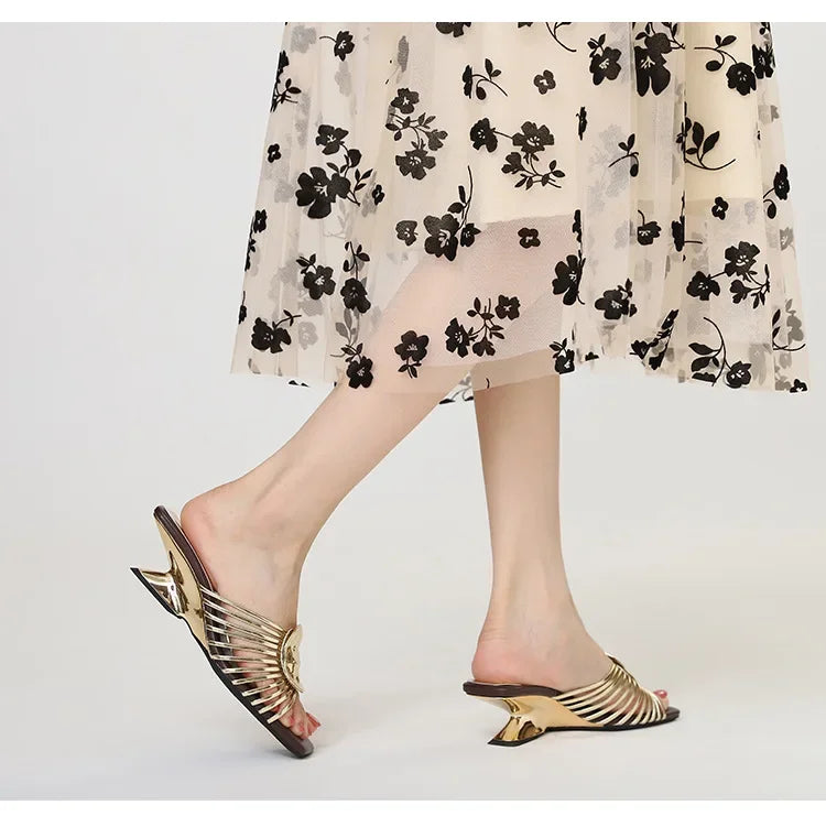 Luxury Designer Square Toe Slippers Heeled Sandals for Woman Shoes 2026 New Elegant Pumps Flip Flops Dress Summer Mujer Zapatos