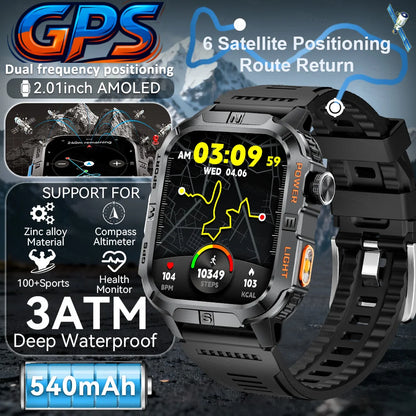 New Outdoor Military Men Smartwatch Equipped With GPS Sports LED Lighting, Compass, Wireless Communication IP68 Waterproof Watch