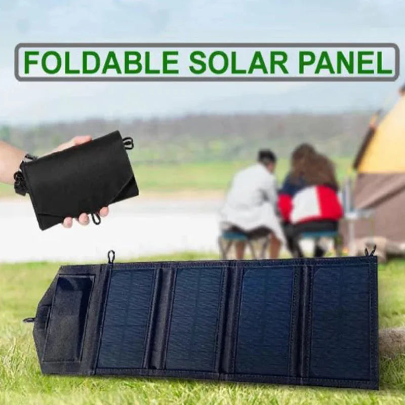 20W 6-Fold Portable Foldable Solar Charger Panel, USB 5V DC Full Time Power Output for Outdoor Mobile Power Supply