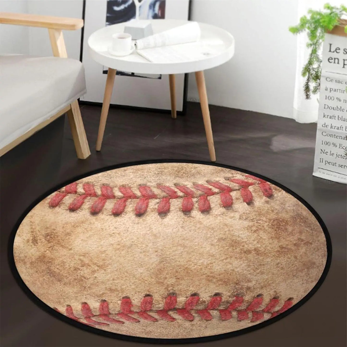 Sports Ball Realistic Basketball Baseball Soccer Round Mat Non-slip Carpet Rug for Living Game Room Home Decoration Bedroom Rugs