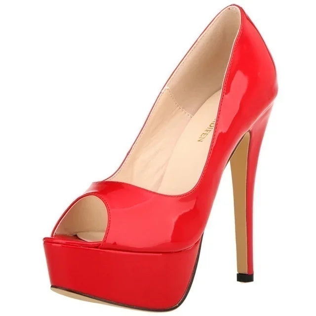 Women Pumps Sexy Platform Peep Toe 14cm Extremely High Heels Woman  Patent Leather Nighclub Red Wedding Shoes Gradient Stiletto
