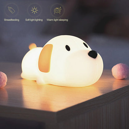 USB Rechargeable Bedside Mood Light Puppy Lamp Silicone Dog LED Night Lights Touch Sensor Colors  for Children Baby Toy Gift