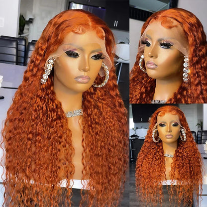 Curly Wigs 13X4 Oranger Ginger Colored 13X6 Hd Lace Frontal Wigs Deep Wave Wig Human Hair Preplucked Brazilian Lace Front Wig