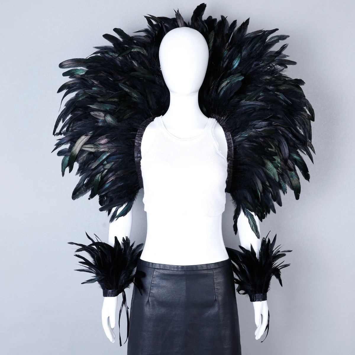 Elegant Women's 2-Piece Shawl Set Cosplay Feather Punk Style for Halloween Masquerade Ball Party Carnival New