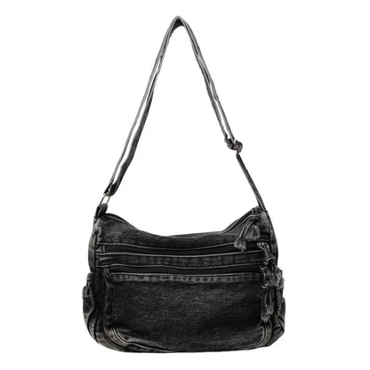 Vintage Denim Women's Shoulder Bag Large Capacity Messenger Bag Multi-pockets Satchel Bags Adjustable Strap Ladies Crossbody Bag