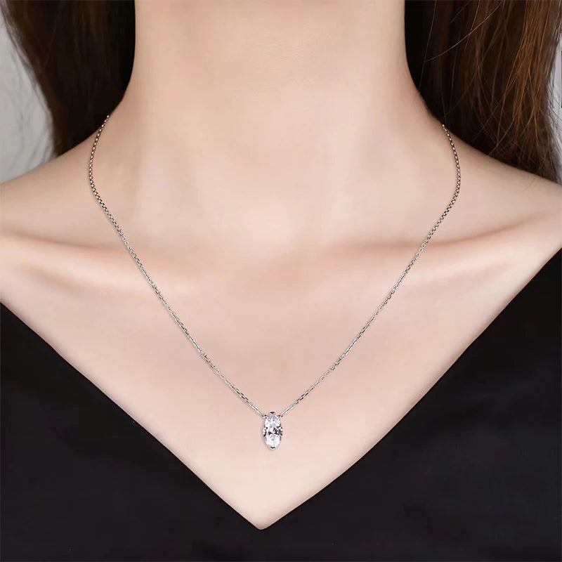 OXTAO Moissanite Solitaire Pendant Necklace 5x10mm Marquise Cut for Women 14K Gold Filled Luxury Chain Necklace Wedding Jewelry