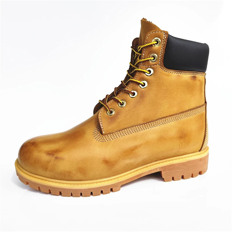 Handmade Retro Work Boots Men Outdoor Hiking Non-slip Ankle Motorcycle Boots Genuine Leather Wear-resistant Women Boots