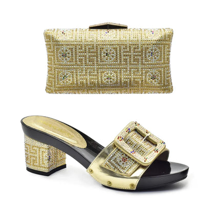 Latest African Shoes and Matching Bags Italian Nigerian Women Wedding Shoes and Bag Set with Rhinestone Luxury Designer Pumps