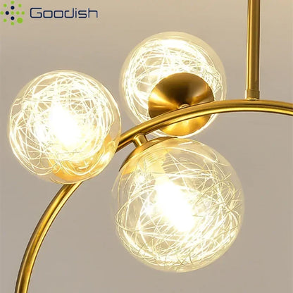 Medieval Bauhaus Gold Glass Ball Bubble Hanging LED Pendant Lights Creative Forged Lamps for Bedroom Home Decoration Chandelier