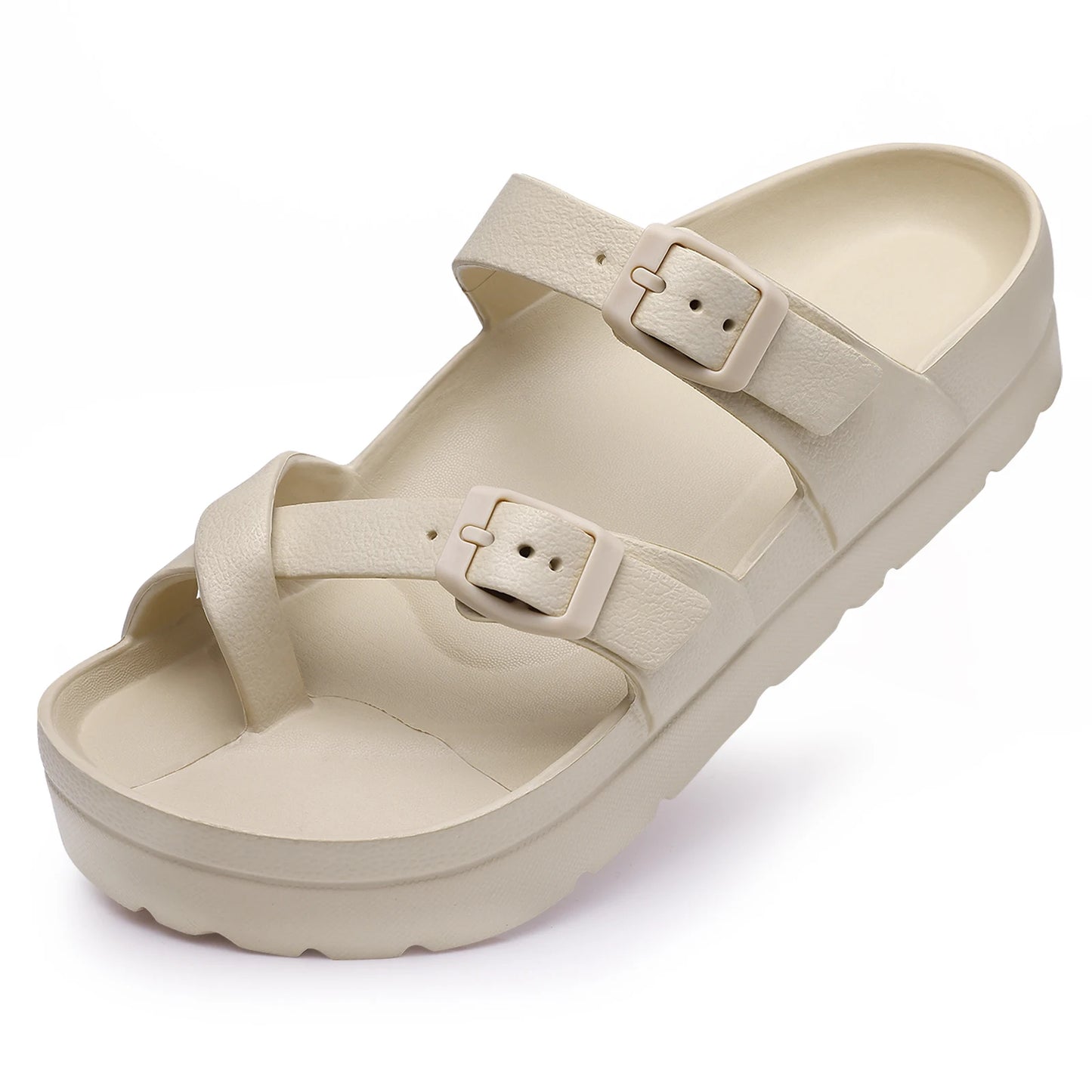 Shevalues Casual Women's Sandals With Arch Support Anti-slip Fashion New Slides Soft Sole Beach Slippers With Adjustable Buckle