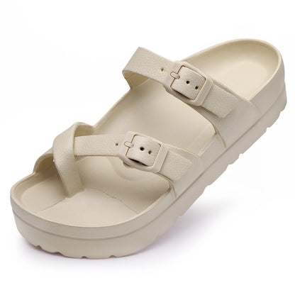 Shevalues Casual Women's Sandals With Arch Support Anti-slip Fashion New Slides Soft Sole Beach Slippers With Adjustable Buckle