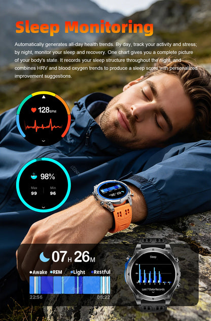 2026 New Military T-RX4 Ultra GPS Smart Watch Men 10ATM Waterproof Compass Flashlight Bluetooth Call Sports tracker Smartwatch