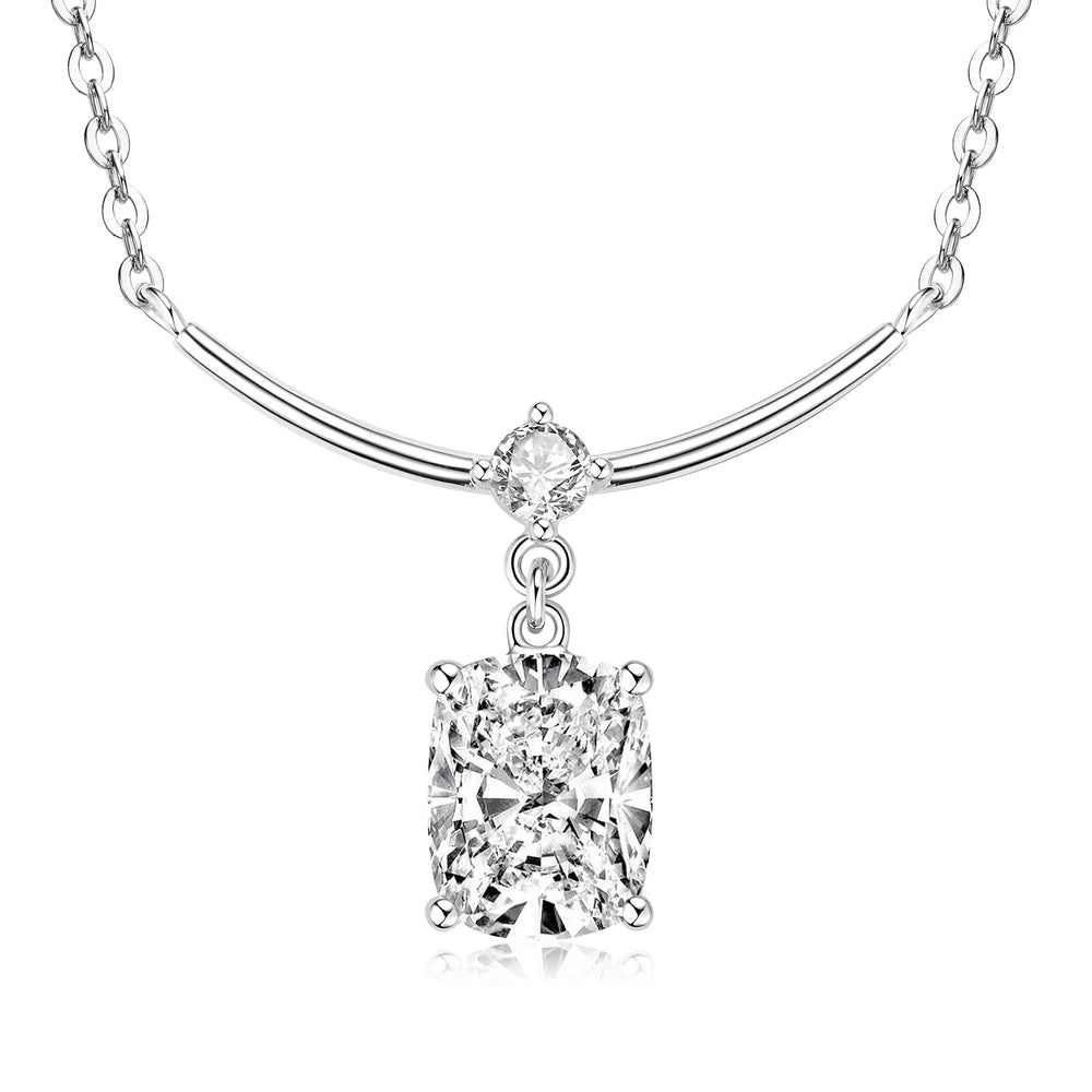 Abestecom 7x9mm Cushion Cut Moissanite Curved Smile Drop Necklace 14K Gold Plated Bridal Wedding Fine Jewelry Gift for Women