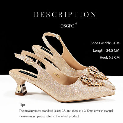 Hot Selling Elegant Noble Colorful Rhinestone Design White Color Party Wedding Pointed Toe High Heel Women Shoes and Bag Set