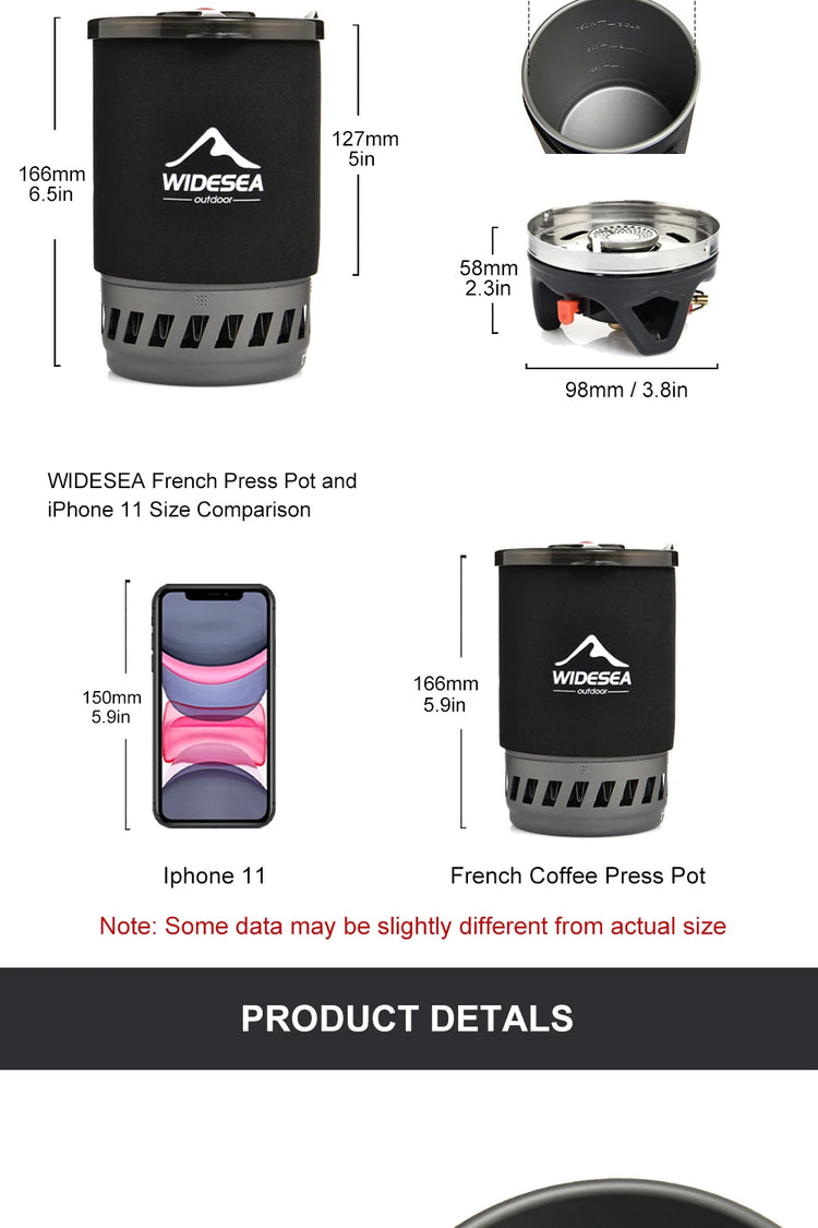 Widesea Camping Cooking System with Heat Exchanger Outdoor Gas Stove Burner Tourist Coffee Pot Cup Cookware Tableware Tourism