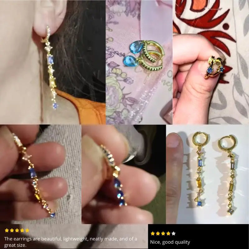 925 Sterling Silver Needle Light Blue Zircon Stud Earrings for Women Fashion Blue Enamel Pendant Earrings Luxury Jewelry Gifts