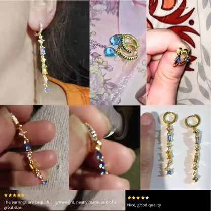 925 Sterling Silver Needle Light Blue Zircon Stud Earrings for Women Fashion Blue Enamel Pendant Earrings Luxury Jewelry Gifts